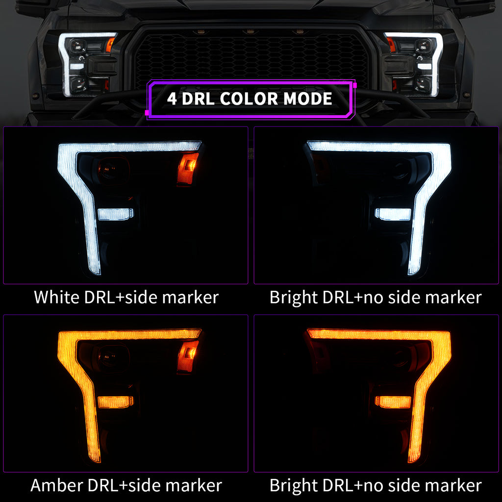 For Ford F-150 LED Dual Beam Projector Headlights 2015–2020 Sequential Turn Signal Plug and Play