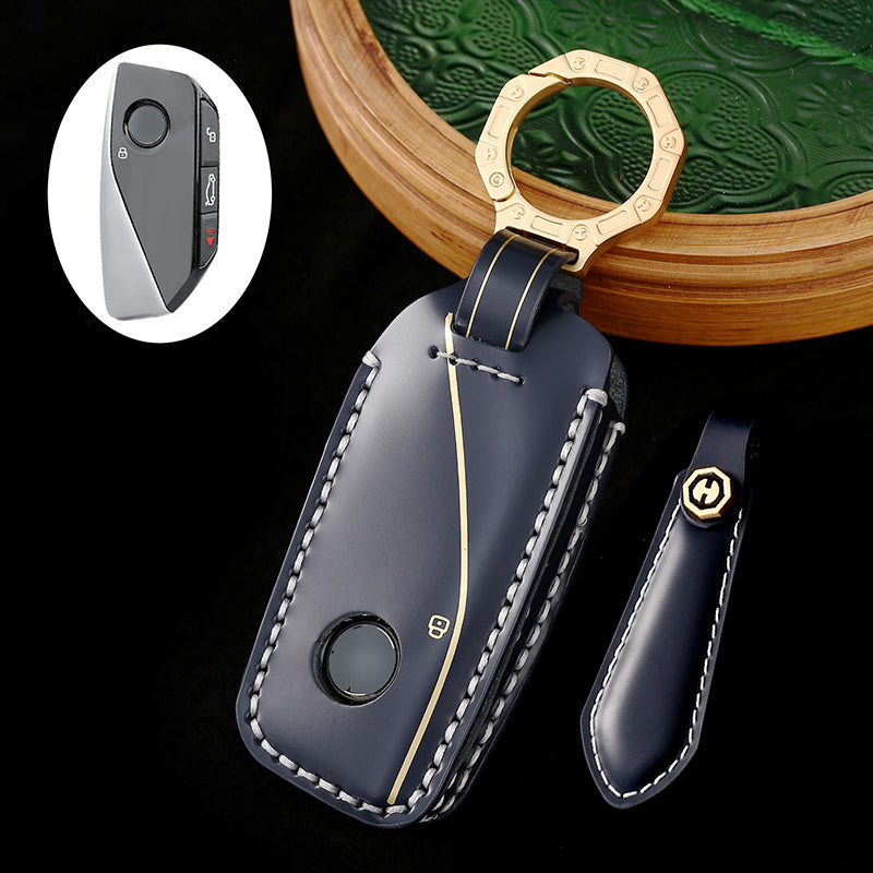 High-Quality Leather Car Key Cover, Suitable for BMW 5 Series, 7 Series, and Other Models