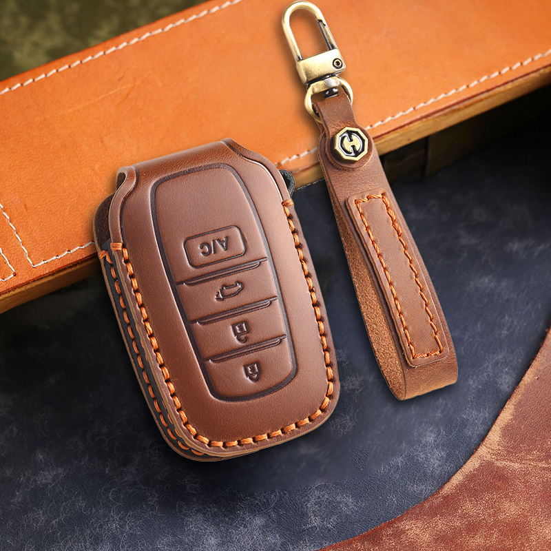 Genuine Leather Key Fob Cover for Toyota Camry, RAV4, and Highlander Models