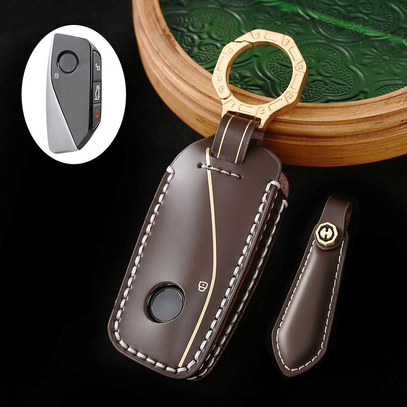 High-Quality Leather Car Key Cover, Suitable for BMW 5 Series, 7 Series, and Other Models