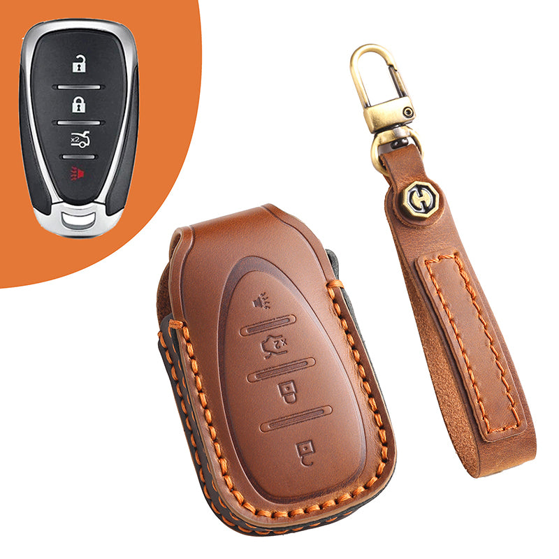 Genuine Leather Key Fob Cover for Chevrolet Colorado, Silverado & GMC Pickup (3-6 Buttons)