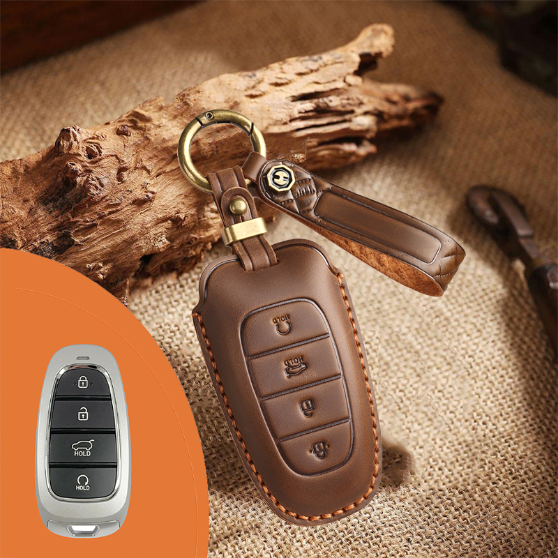 Genuine Leather Key Fob Cover for Hyundai 3-7 Button