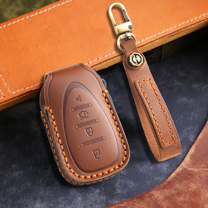 Genuine Leather Key Fob Cover for Chevrolet Colorado, Silverado & GMC Pickup (3-6 Buttons)