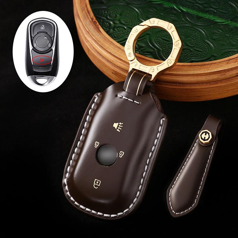 Genuine Cowhide Leather Key Fob Cover for Buick, Car Key Shell Case, Keychain Protector, Fits 3-7 Button Buick Key Fobs