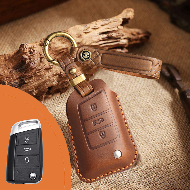 Genuine Leather Key Fob Cover for Volkswagen (3-5 Buttons)