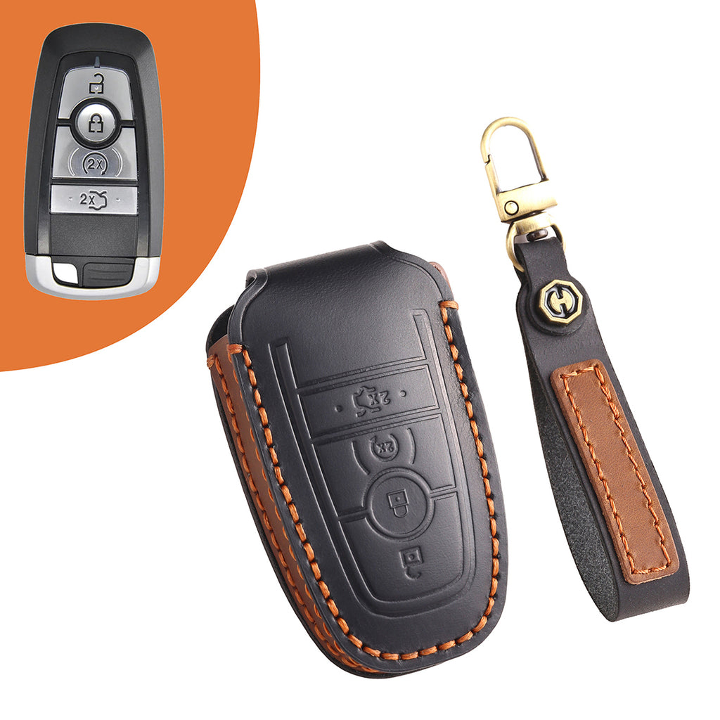 Premium Leather Keychain Protective Case for Ford Series [3-5 Buttons] - Keyless Remote Car Key Shell