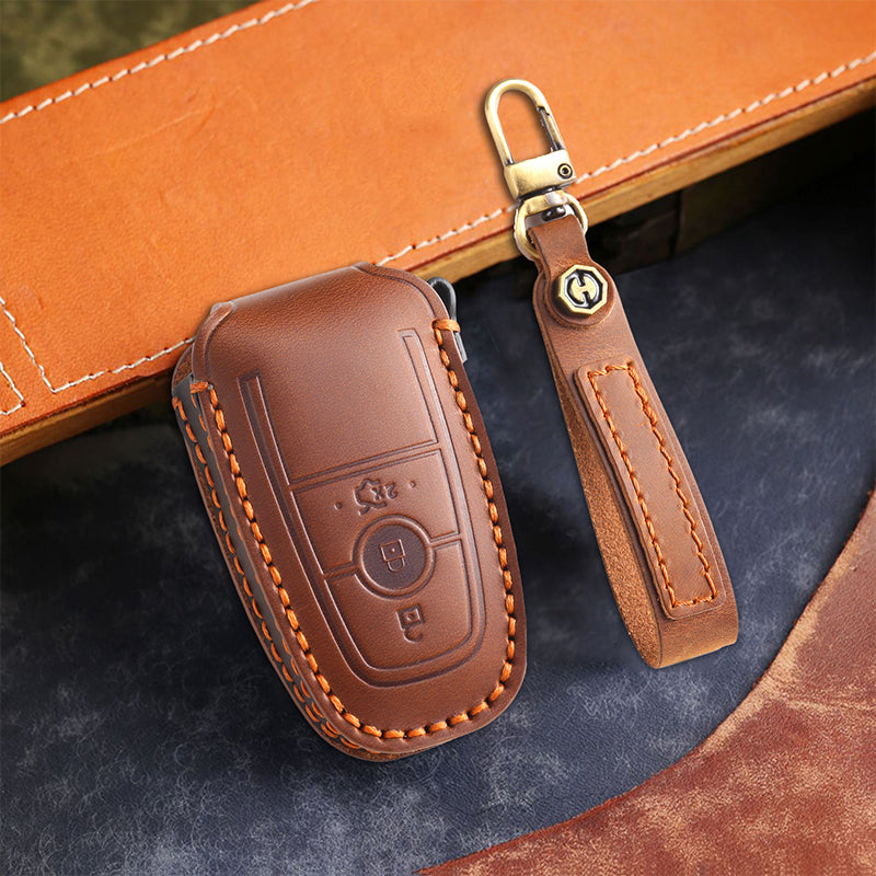 Genuine Leather Key Fob Cover for Ford Series (3-5 Buttons)