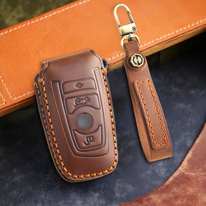 Genuine Leather Key Fob Cover for BMW 3, 5, and 7 Series, X1, X2, X3, X4, X5, X6, X7, and Other Models