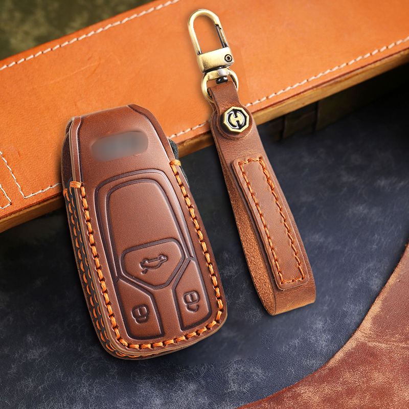 Genuine Leather Key Fob Cover for Audi A4L, Q5L, Q7, A4, A5, A6