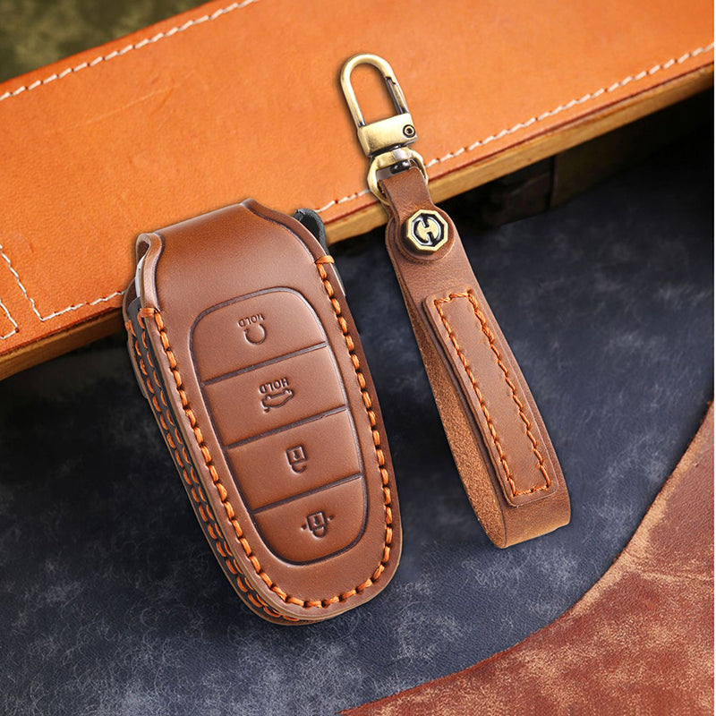 Genuine Leather Key Fob Cover for Hyundai (3-7 Buttons)