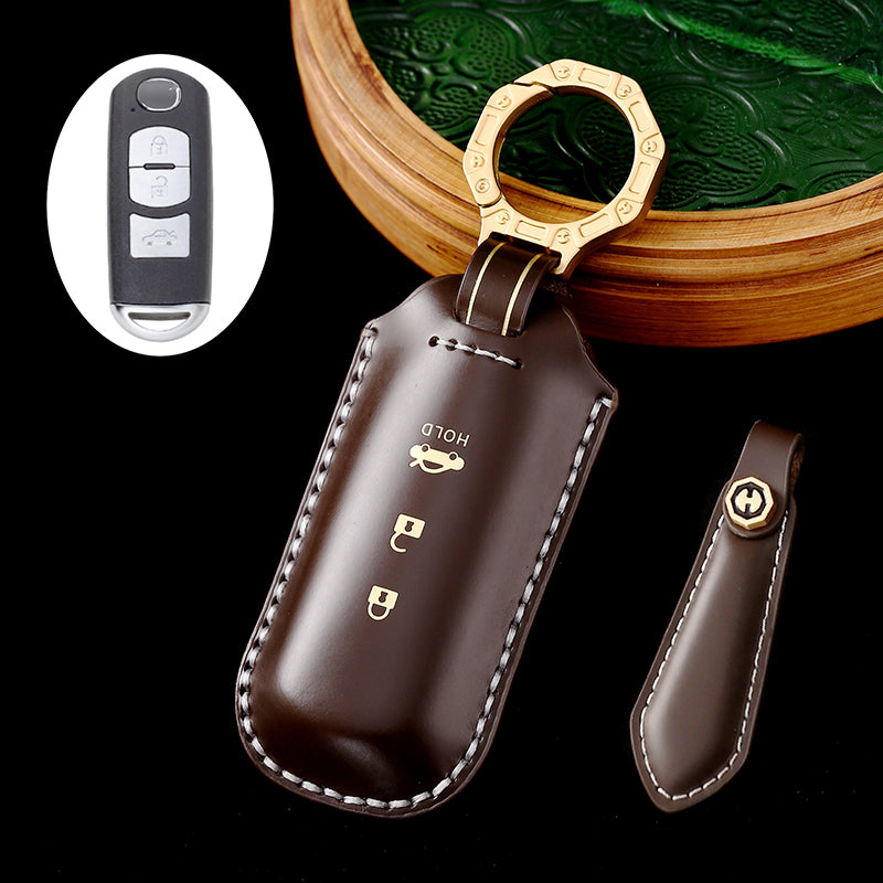 Leather Car Key Protective Cover for Mazda 3, CX-30, CX-5, and CX-9 Remote Key Fob