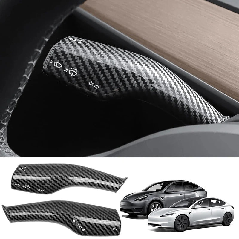 Real Carbon Fiber Gear Shift Cover, Turn Signal Stalk Covers for Tesla Model 3/Y (2017-2023)