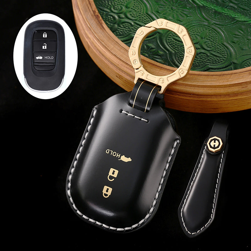 High-End Leather Car Key Cover Compatible with Honda Accord, Civic, CR-V, HR-V, Odyssey, etc. (2, 3, 4, 5, or 6-Button Smart Key Cover)