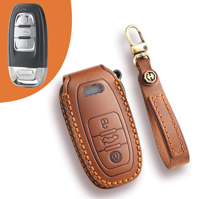 Genuine Leather Key Fob Cover for Audi A4L, Q5L, Q7, A4, A5, A6