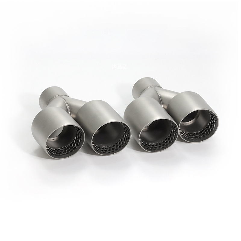 Universal Y-Shaped Dual Outlet Honeycomb Exhaust Tip/ Sandblasted Stainless Steel Muffler