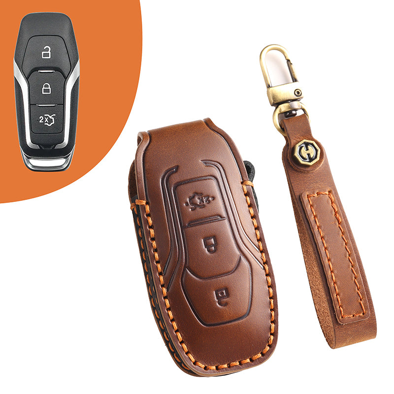 Genuine Leather Key Fob Cover for Ford Series (3-5 Buttons)