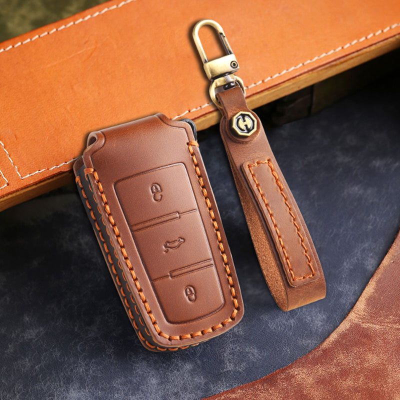 Genuine Leather Key Fob Cover for All 3-Button Volkswagen Key Fobs