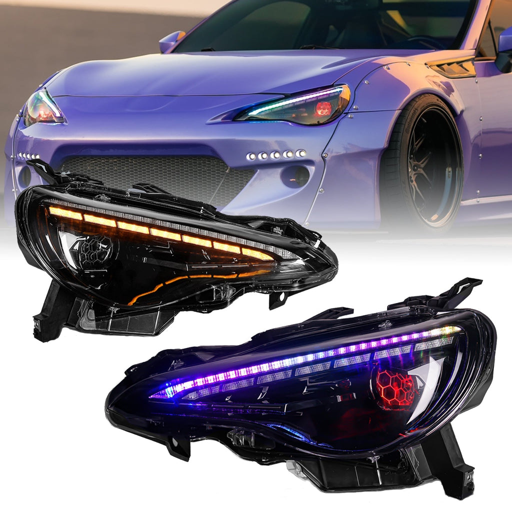 LED Headlights for 2012–2021 Toyota 86, Subaru BRZ, Scion FR-S – RGB DRL, Sequential Turn Signals, Plug & Play Pair
