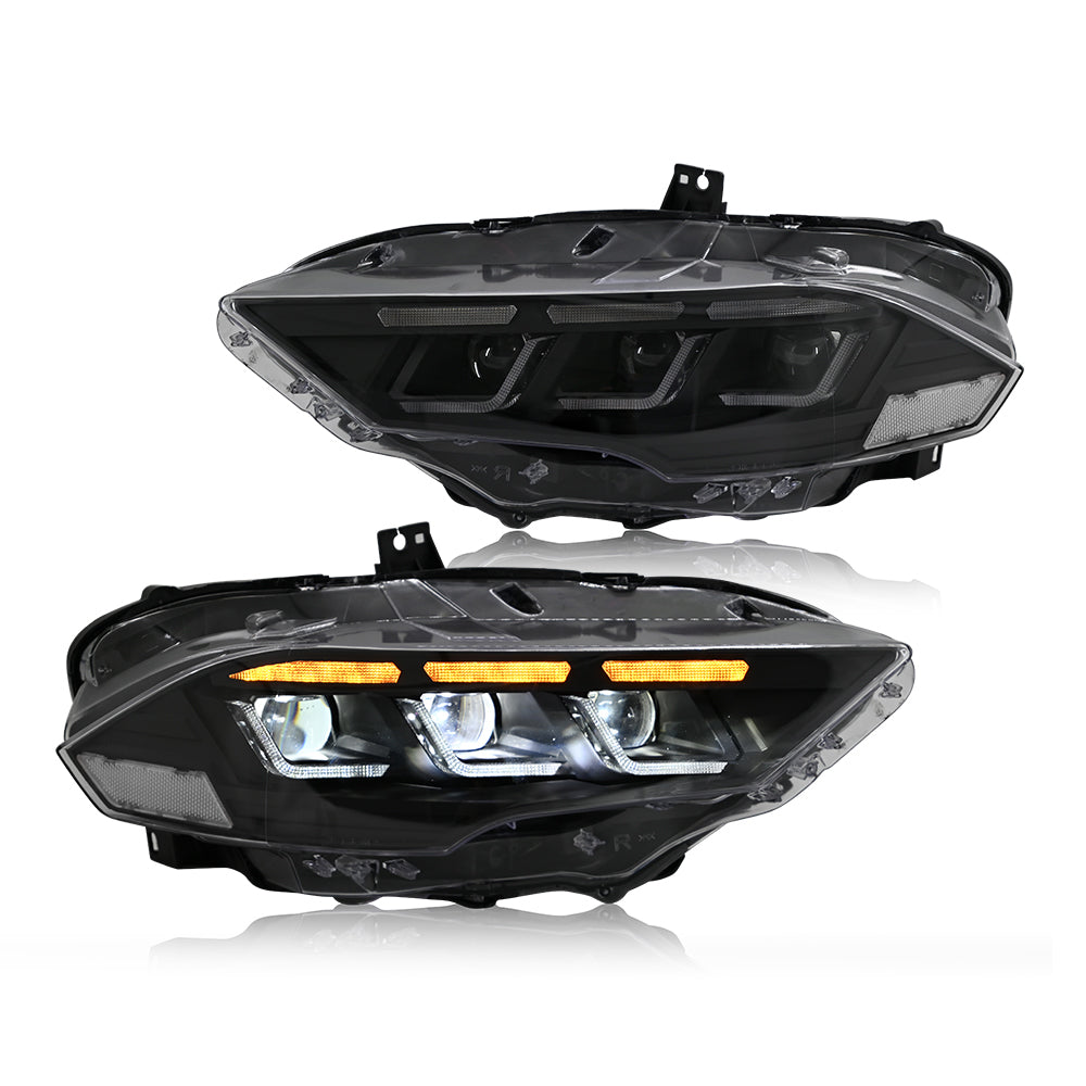 For 2018–2023 Ford Mustang LED Headlights – S650 Style Triple Beam Projector Lamp Assembly (Pair)