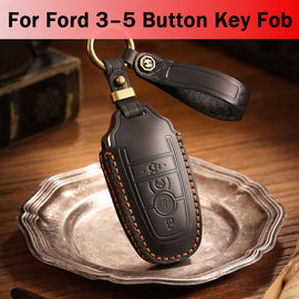 Genuine Leather Key Fob Case Compatible with Ford Focus, Fusion, Explorer, Escape, Edge, Mustang, F-150 to F-550
