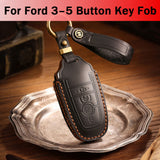 Genuine Leather Key Fob Case Compatible with Ford Focus, Fusion, Explorer, Escape, Edge, Mustang, F-150 to F-550