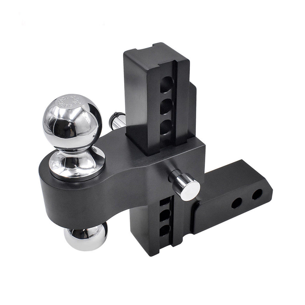 Adjustable drop trailer hitch mount with 2” and 2-5/16” ball