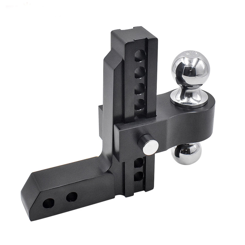 Adjustable drop trailer hitch mount with 2” and 2-5/16” ball