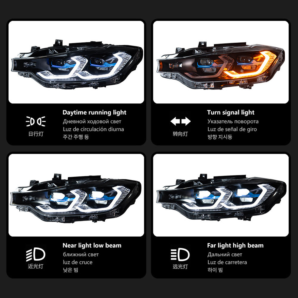For BMW 3 Series F30 (2013–2018) Laser LED Headlights with Switchable Yellow/White DRL