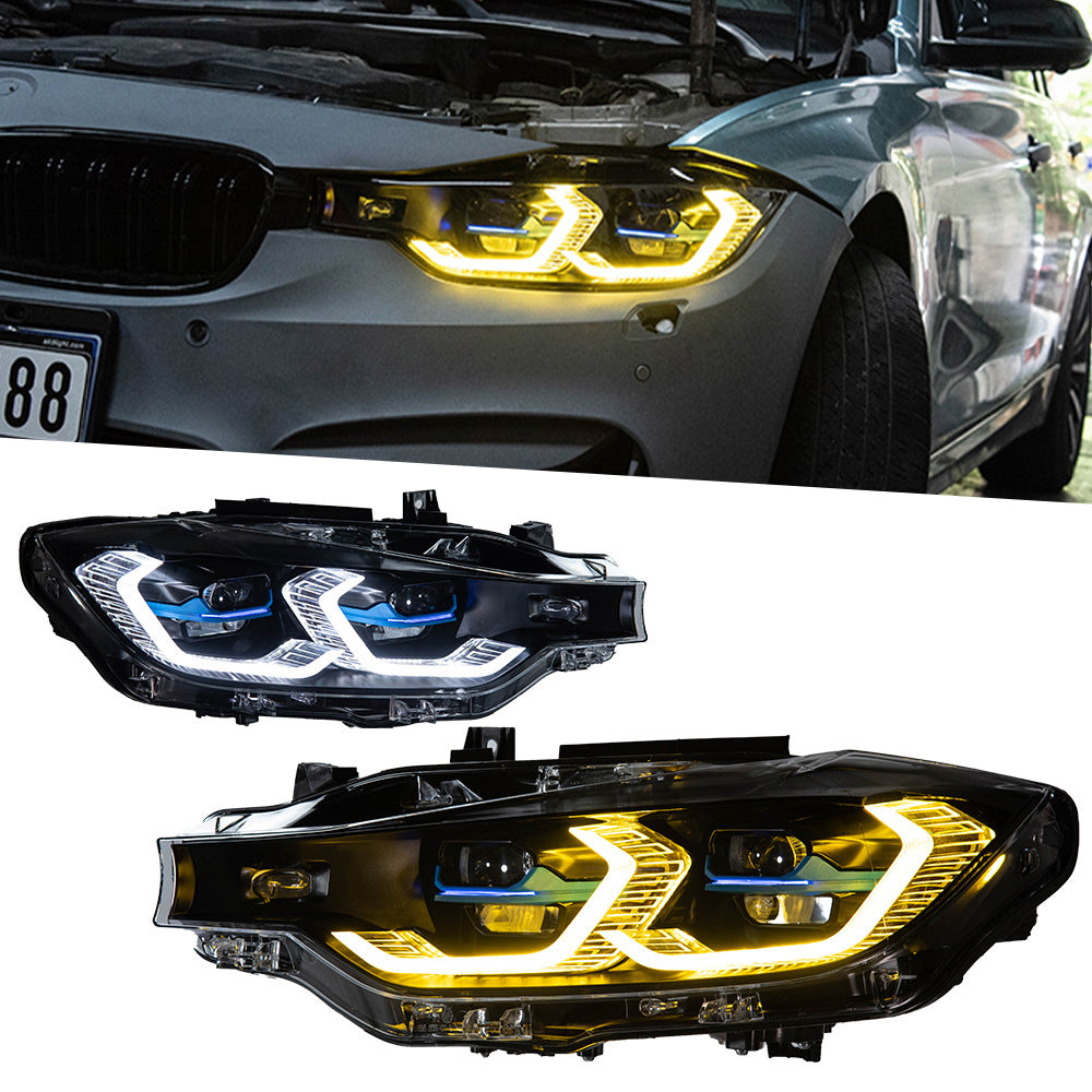 For BMW 3 Series F30 (2013–2018) Laser LED Headlights with Switchable Yellow/White DRL