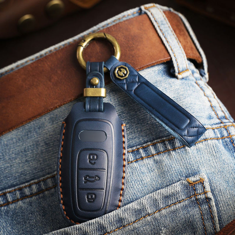 Genuine Leather Key Fob Cover for Audi