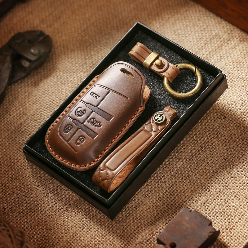 Genuine Leather Key Fob Cover for Jeep