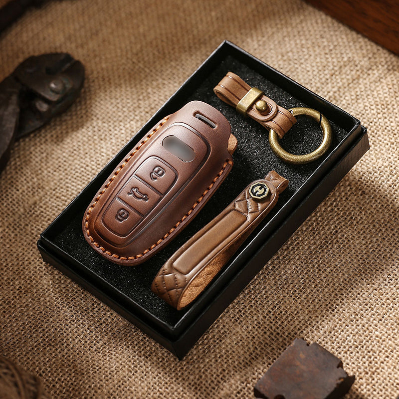 Genuine Leather Key Fob Cover for Audi