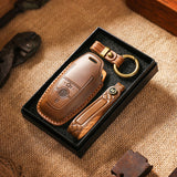 Genuine Leather Key Fob Case for Ford & Lincoln – 3-5 Button Car Key Pouch with Key Ring & Hook