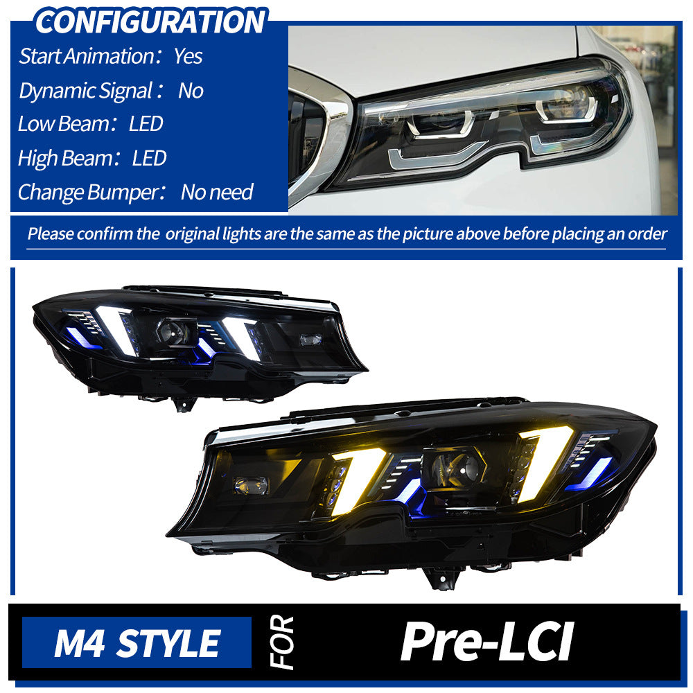 Snake Eyes Style Headlights for BMW 3 Series G20 G21 (2019 - Present) Assembly Upgrade, Amber DRL