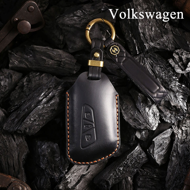 Genuine Leather Key Fob Cover for Volkswagen (3-5 Buttons)