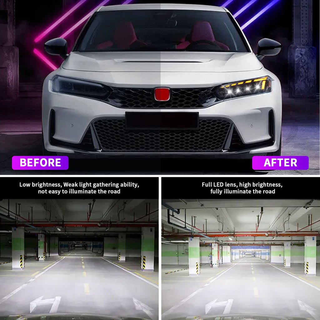 For 2022–2025 Honda Civic LED Headlights – 11th Gen Projector Front Lamp Assembly (Pair)