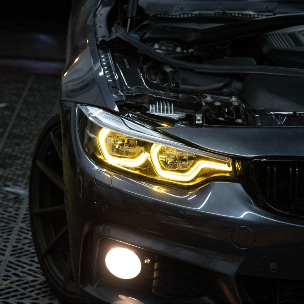 GTS Style LED Headlights for BMW 4-Series 2013-2020 F32 F82 F36 with Yellow Red DRL