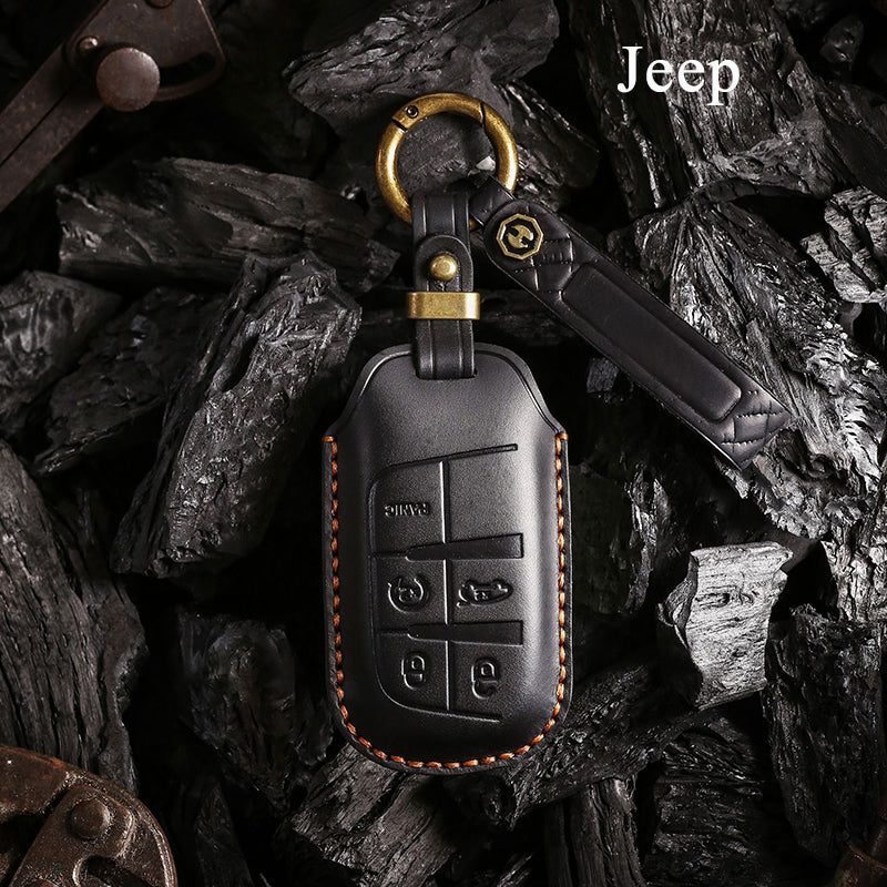 Genuine Leather Key Fob Cover for Jeep