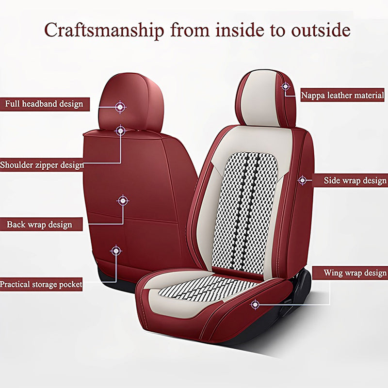 Amancarport Universal Leather Car Seat Covers Full Set - Breathable Leather and Ice Silk Front and Rear Seat Covers