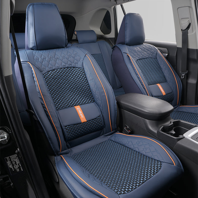 Amancarport® Luxury 3D Car Seat Covers – 5-Piece Waterproof Faux Leather & Ice Silk, Universal Fit for Sedans, SUVs & Trucks