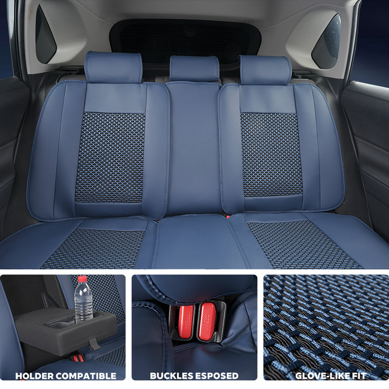 Amancarport® Luxury 3D Car Seat Covers – 5-Piece Waterproof Faux Leather & Ice Silk, Universal Fit for Sedans, SUVs & Trucks