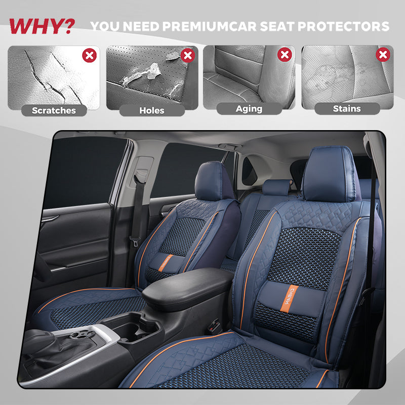 Amancarport® Luxury 3D Car Seat Covers – 5-Piece Waterproof Faux Leather & Ice Silk, Universal Fit for Sedans, SUVs & Trucks