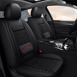 AmanCarport Universal Car Seat Covers 5-Piece Full Set – Premium Faux Leather & Ice Silk, Waterproof & Airbag Compatible