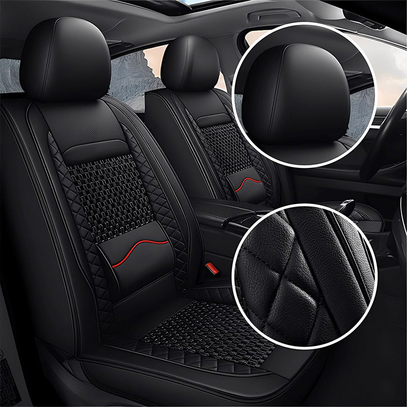 AmanCarport Universal Car Seat Covers 5-Piece Full Set – Premium Faux Leather & Ice Silk, Waterproof & Airbag Compatible