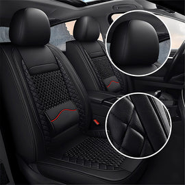 AmanCarport Universal Car Seat Covers 5-Piece Full Set – Premium Faux Leather & Ice Silk, Waterproof & Airbag Compatible