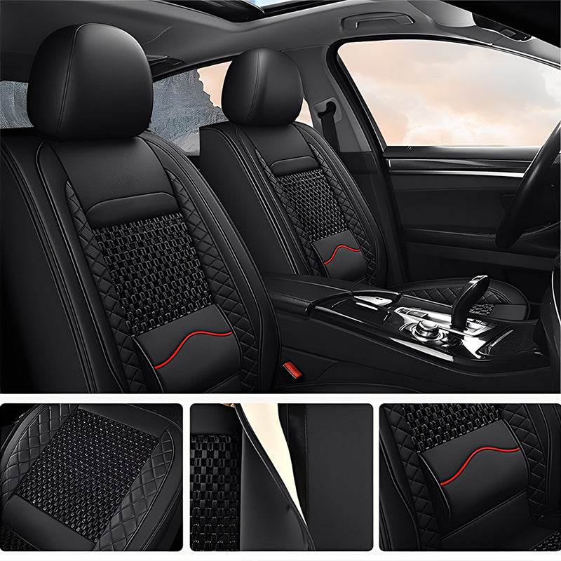 AmanCarport Universal Car Seat Covers 5-Piece Full Set – Premium Faux Leather & Ice Silk, Waterproof & Airbag Compatible