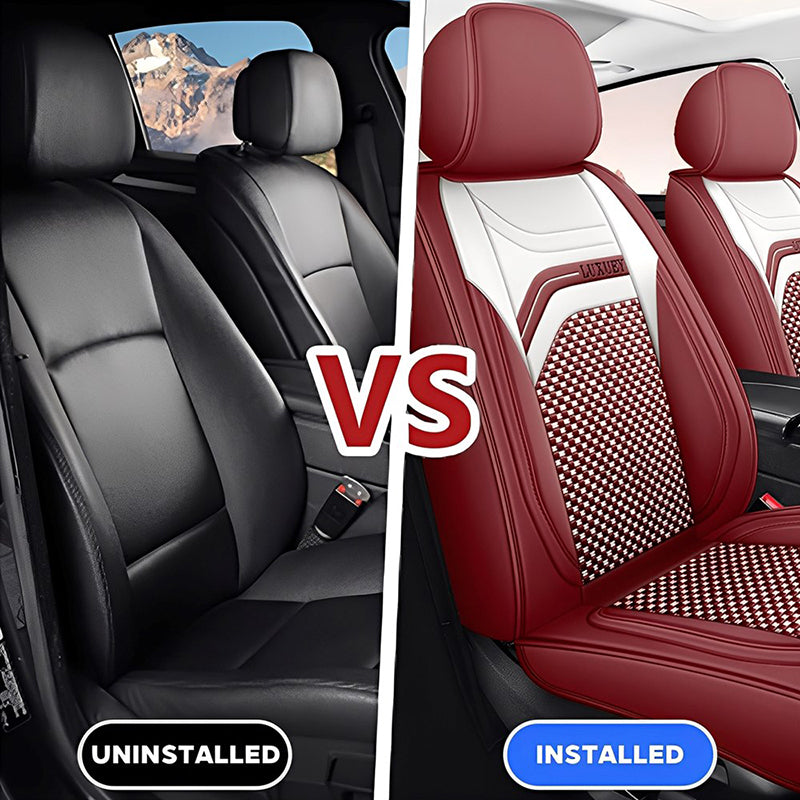 AmanCarport Universal 5-Seat Car Seat Covers – Faux Leather & Ice Silk Full Set, Breathable & Airbag Compatible