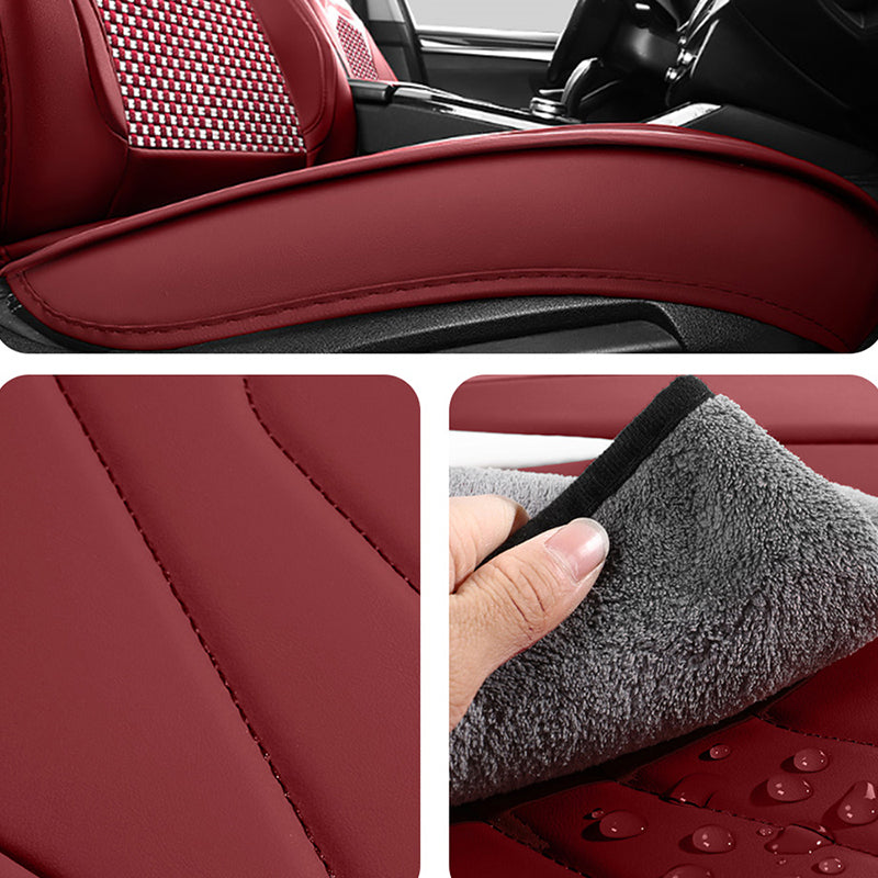 AmanCarport Universal 5-Seat Car Seat Covers – Faux Leather & Ice Silk Full Set, Breathable & Airbag Compatible