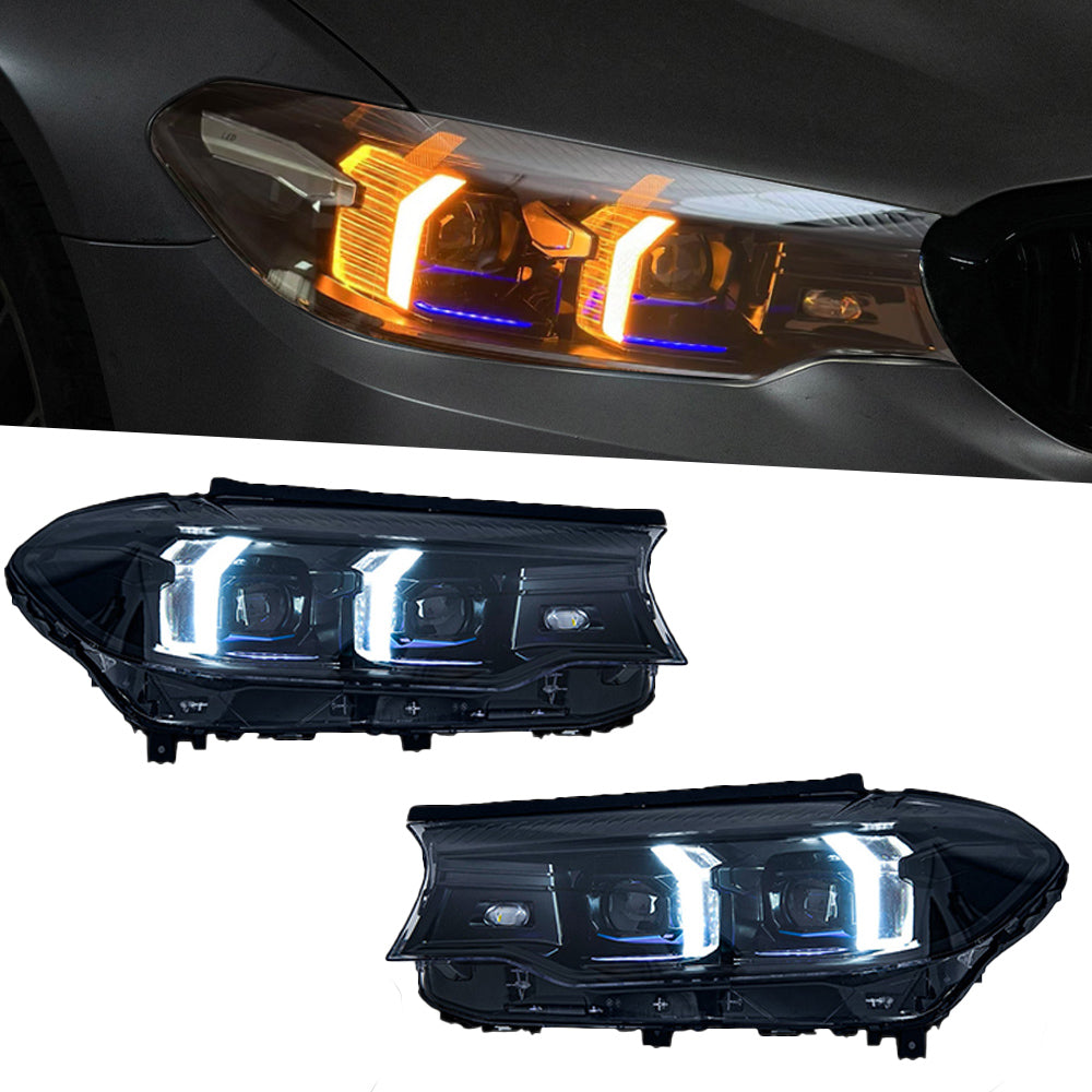 BMW 5 Series G30 2018-2020 Snake Eyes Style LED Lens Headlights Assemb ...