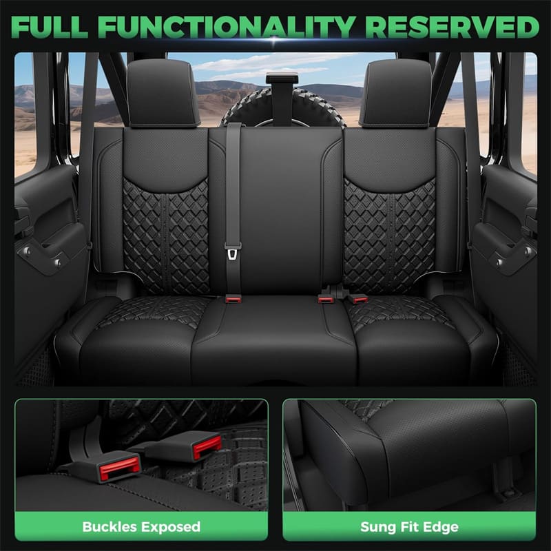Jeep Wrangler JK JL Seat Covers 2007–2026 2 Door & Unlimited Custom Fit Leather